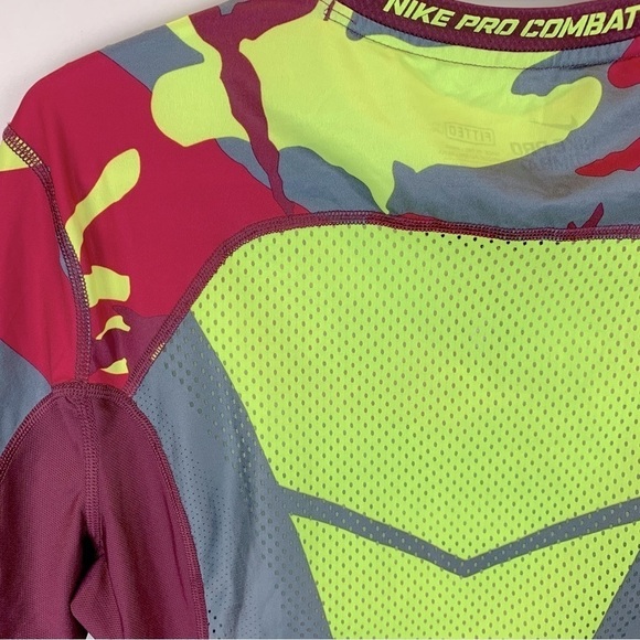 Nike Pro sz S Combat Neon Camo Fitted Hypercool Short Sleeve Men’s Tee T-Shirt - Picture 5 of 8